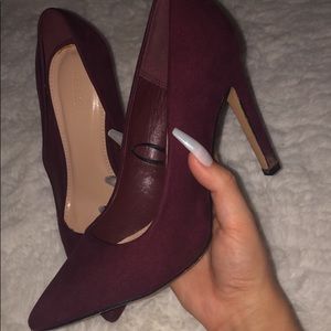 Wine Suede Pointed Heels